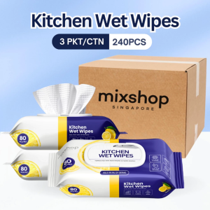 mixshop Lemon Kitchen Wet Wipes 3 Pkt per Carton Total 240 Sheets Oil Grease Stain Remove [SG ready stock]
