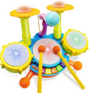 Drum Set for Toddlers 1-3 Kids Drum Set Musical Instruments Toys for 1 2 3 Year Old Boy Birthday Gifts Electric Drum Kit for Babies Boy Girl 6 12 18 Month