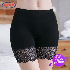 Z-ONER Cotton Leggings Modal Safety Pants for Women Three-Point Lace Leggings