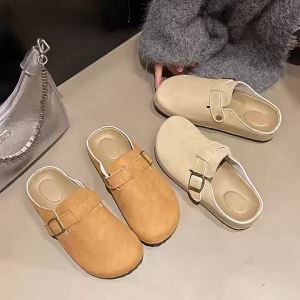 [Free Shipping] Retro WomenS Half-Slippers 2025 New Model Casual Slip-On Shoes With Internal Height Increase And Closed Toe Design