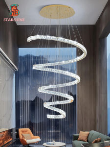 Creative Stairs Hanging Lamp LED Pendant Lights Home Lighting Fixtures Fashion Crystal Villa Luminaire Suspende Luminaire Lustre Tricolor With Remote