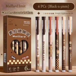 6Pcs Straight-Liquid Ballpoint Pen Maillard Limited Signature Pen Neutral Pen 0.5mm Smooth Writing