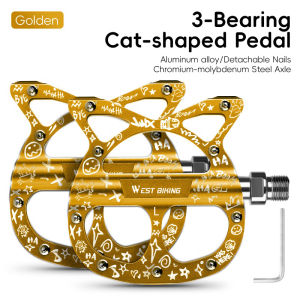 WEST BIKING Personalized Bicycle Aluminum Pedals 3 Bearings Cat-Shaped Anti-Slip Fashion Pedals Multicolor MTB Road Bike Pedals Anti-slip Universal Cycling Parts