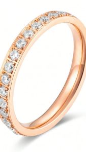 Thời trang sang trọng đầy đủ lát Rhinestone thép Titan nhẫn cầu hôn cho phụ nữ mặc hàng ngày cao cấp có thể xếp chồng đi lại đồ trang sức tay