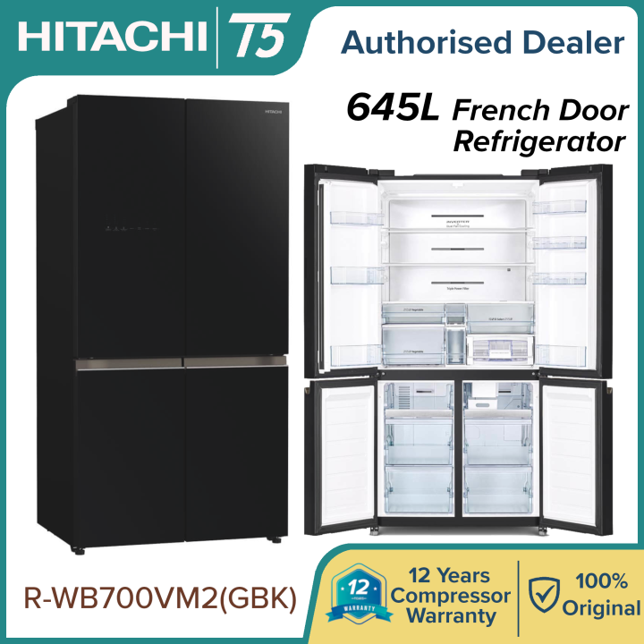 HITACHI 645L 4 Black glass Door inverter Refrigerator with Vacuum