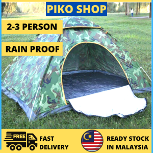 🔥READY STOCK🔥PIKO SHOP TP-5CC ARMY GREEN large Double Layer Waterproof Rainproof Auto Open Outdoor Hiking Camping Tent One Door 3 Person Ultralight Waterproof Camping Tent Portable Tent Anti-UV Coating UPF 30+ For Outdoor Travel Camping Beach Fishing Fi