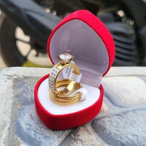 COD!! Cincin TITANIUM Korean zikron permata Fashion Couple Tunangan Titanium Emas Anti Karat Model TERBARU 2021 Untuk Pria Dan wanita free box
