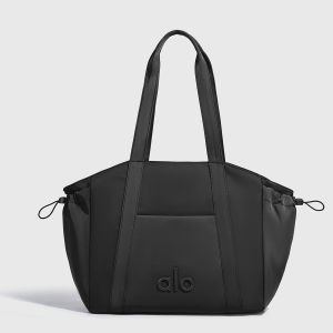 ALO Nylon Drawstring Side Tote Bag Embossed Letter Logo Front Pocket Large Capacity Yoga Gym Shoulder Handbag