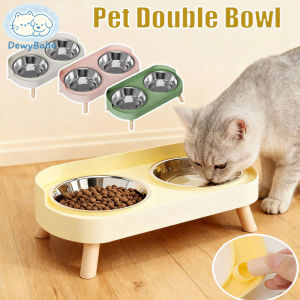 DewyBabe Dopamine Pet Stainless Steel Double Bowl Neck Support Cat Bowl Anti-overflow Bekas Makanan Kucing狗碗