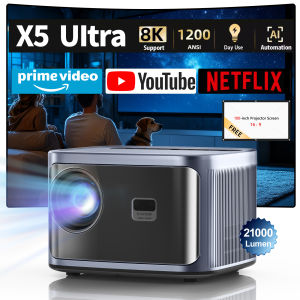 Fintex X5 Ultra Auto Focus Support 8K/4K Smart Daytime Viewing Home Theater High Lumens Classroom 1920P Android 9.0 Intelligen Projector 21000 Lumens 1200ANSI Outdoor/Office use