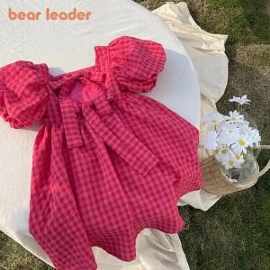 Bear Leader Rose Pink Plaid Bow Dress Elegant Lolita Child Big Girls Midi Dress Children Dresses Teens Party Princess Sundress2026