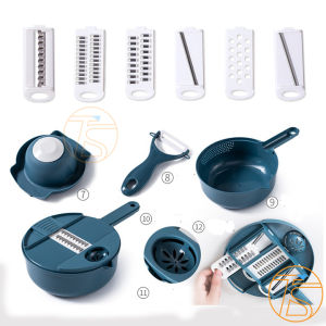 Bộ rổ thau bào cắt rau củ hoa quả kèm lưỡi bào nghiền sợi đa năng - Dụng cụ bào nạo gọt trái cây cắt lát tỏi ớt -- Dụng cụ thái cắt tỉa trong nhà bếp