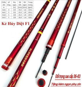 Cần câu tay câu đơn câu đài Kẻ Hủy Diệt 6H đỏ vàng chất liệu carbon - Tặng kèm ngọn