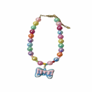 PAZNUL Adjustable Rainbow Beaded Pet Necklace Bow Pendant Pet Jewelry Dog Cat Pet Collar Cute Colorful Elastic Cat Neck Chain Pet Costume Accessories