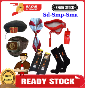 Perlengkapan Pramuka Penggalang Putra SMP SMA-Topi Baret+Hasduk Pramuka 135 cm+Tali Kur Merah+Pripitan