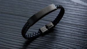 Sinboia Titanium Steel Mens Leather Bracelet All-match Fashion Black Braided Braelet For Men