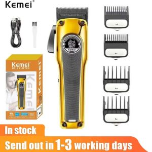 Kemei Barber Hair Clipper Brushless Motor DLC Fade Blade Hair Trimmer Rechargeable Cordless Electric Taper Hair Cutting Machine