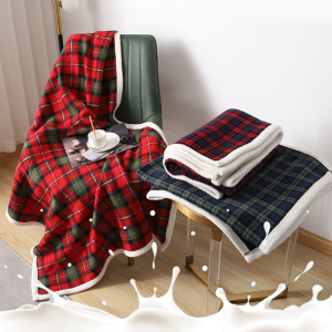 Winter Warm Blanket Bed Sofa Blanket Single Layer Vintage Grid Throw Blanket Nap Blanket Polyester Blanket for Christmas