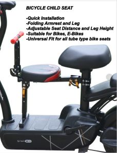 EVG Bike Child Seat Front Retractable Bicycle Seat Adjustable Height Folding Armrest Leg for Bicycle and Electric Bike
