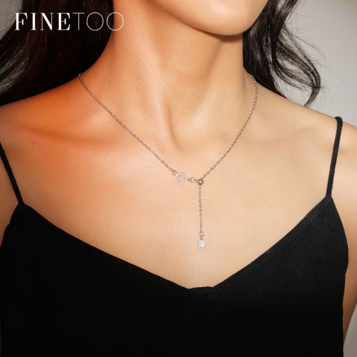 FINE TOO Elegant Silver Chain Necklace for Women Simple Crystal