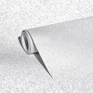 Glitter Wallpaper Self-Adhesive Sticker Silver Wall Paper Decor Removable Waterproof White Glitter Stick and Peel Glitter Contact Paper for Dressing Table Furniture