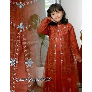 Gamis Anak Perempuan Regina Kids Set Bahan Satin Velvet Mix Brukat Aplikasi Payet M L XL XXL Baju Muslimah Remaja Tanggung Outfit Lebarana Terbaru Kekinian Viral Untuk usia 7 - 13  Dress Kondangan Mewah