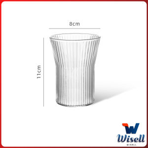 W.EL ถ้วยน้ำผลไม้ แล้วใสลายจีบถี่ ถ้วยกาแฟ  ถ้วยนม glass cup