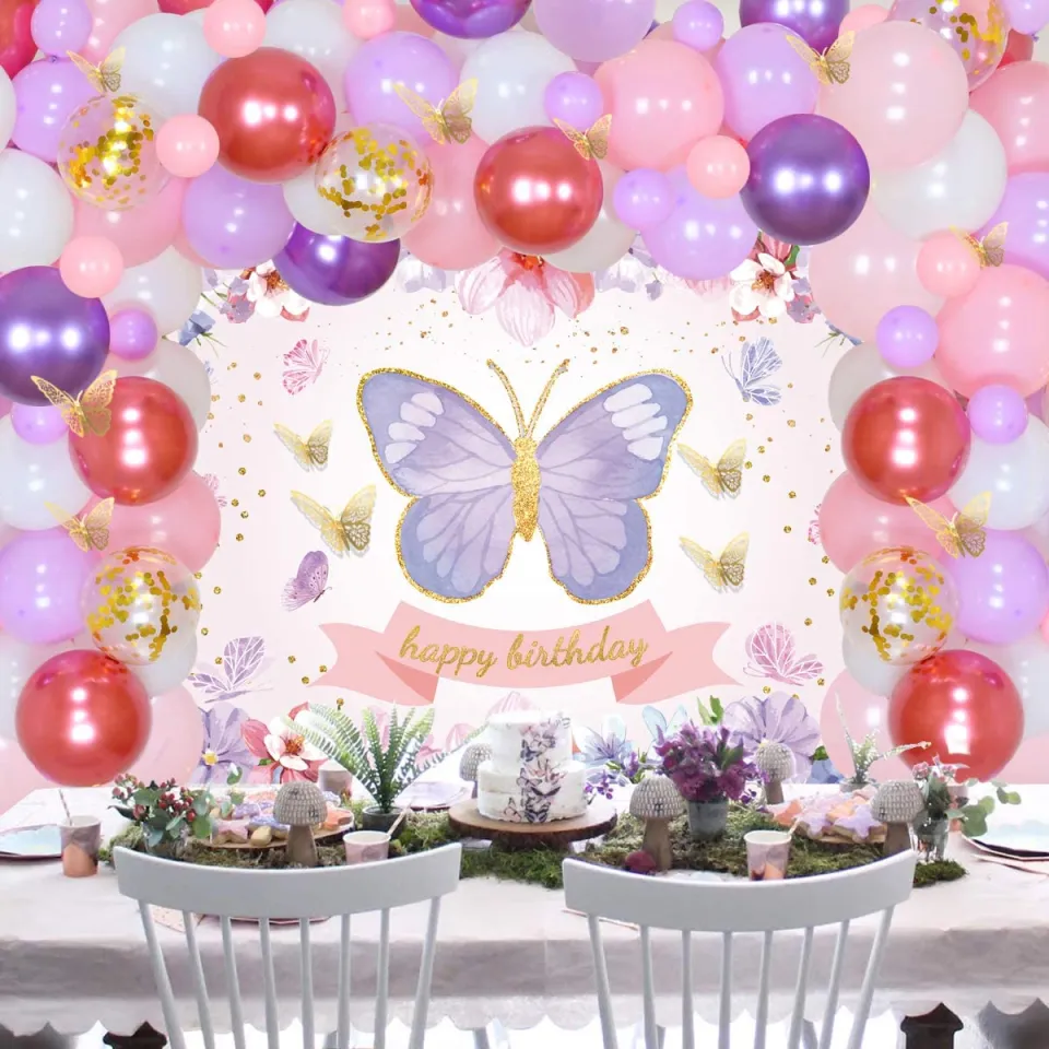 Purple Happy Birthday Decorations for Women Girls Butterfly Party Supplies