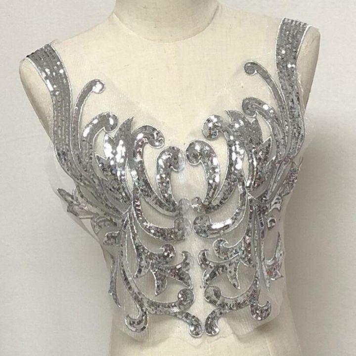 Gold Silver Sequins Appliques Patching Beaded Lace Patch Embroidered ...