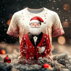 Merry Christmas Happy New Year! 3D Santa Claus print pattern short sleeved T-shirt with Christmas theme. Family clothing suitable for both men and women CODE:3