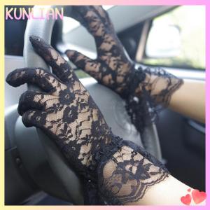 [KUNLIAN] Women Vintage Sheer Short Lace Gloves Bride Wedding Gloves Derby Tea Party Wrist Length Floral Gloves for Dinner Fancy Costume Accessories Gloves