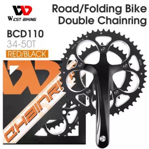 WEST BIKING 110BCD Bicycle Crankset 8-11Speed Road Bike Chainring Circle Crankset Double Plate 50-34T Crankset Tooth Plate Parts Foldable Bicycle Accessories