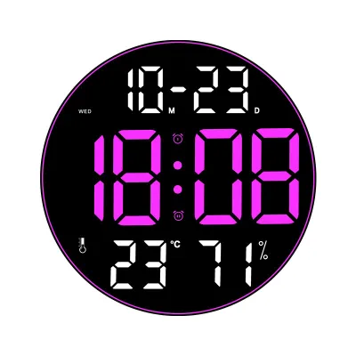 12inch Large Screen LED Round Wall Clock Humidity Temperature Date Display Digital Clock USB Desktop for Living Room Dec