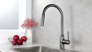 SXH Guangdong gunmetal gray pull-down kitchen faucet with hot and cold water and splash guard   All-copper kitchen sink with extendable faucet
