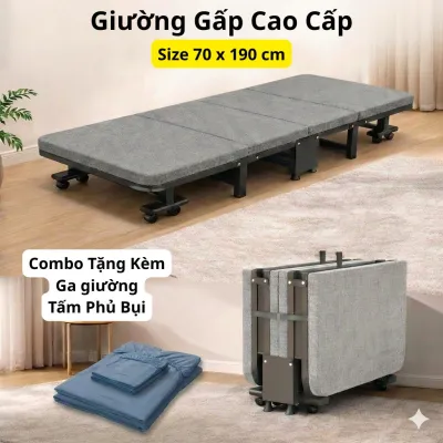 Giường gấp văn phòng giường xếp cao cấp gấp gọn 4 khúc H2Home khung hợp kim sơn tĩnh điện siêu bền bảo hành 12 tháng