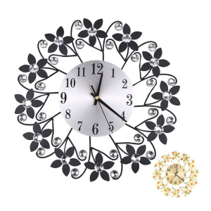 35cm European Style 3D Large Wall Clock Flower for Rhinestone Silent Living Room