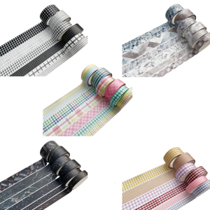 6Roll Aesthetic Masking Tape 5Meter Per Roll Gridded Pattern Decorative Tape for Art Craft Journal Notebook Scrapbooking