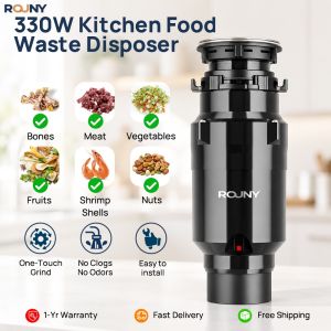 ROUNY 375W Food Waste Disposer <50dB Whisper-Quiet 3300RPM High-Speed Motor Bladeless Safe Design Air Switch Control for Kitchen Sink