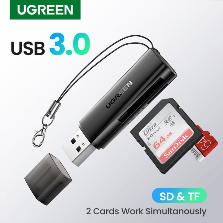 UGREEN SD Card Reader Portable USB 3.0 Dual Slot Flash Memory Card Adapter Hub for TF, SD, Micro SD, SDXC, SDHC, MMC, RS-MMC, Micro SDXC, Micro SDHC, UHS-I for Mac, Windows, Linux, Chrome, PC, Laptop