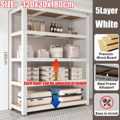 Global 3~6 Layer Stainless Steel+Wooden Bookshelf Weight 400KG Adjustable Height Steel Rack Boltless Rack