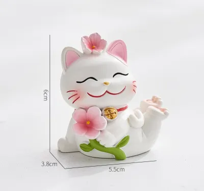 Mô Hình Mèo Lucky Hoa Đào Trang Trí Decord