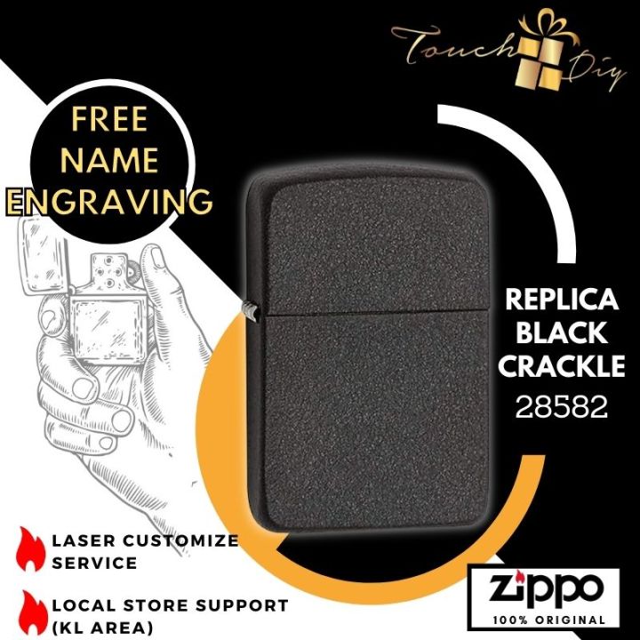 Zippo 28582 1941 Replica Black Crackle Lighter with Free Name