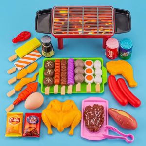 BBQ Pretend Play Set Lifelike Barbecue Toy Kit Non-Toxic ABS Plastic Washable Matibay Toddlers Young Kids Food Skewers Pieces