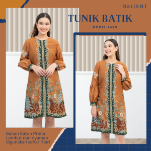 Tunik Batik Wanita Baju Atasan Kerja Batik Modern Kekinian Lengan Panjang Motif 1480 Bahan Katun Tidak Mudah Kusut