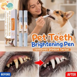 Pet Toothbrush Pen Dog Cat Oral Care Soft Head Teeth Whitening Tartar Remover 2 Tubes Pet Dental Cleaning Tool