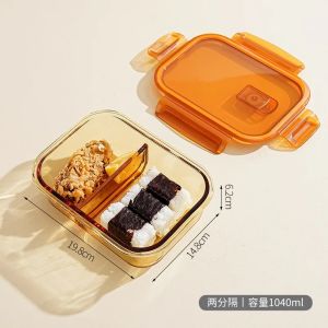 FFBH Rectangle Glass Lunch Microwave Safe Bento Container for Office Workers with Heat Preservation Z1H5K