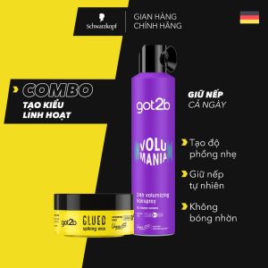 Combo Xịt tạo phồng tóc Got2b Volumizing Hairspray và Sáp vuốt tóc Glued Spiking Wax