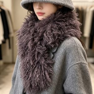 PYA94 ic Button Curly Imitation Wool Scarf Fluffy Soft Womens Scarf Gift Solid Color Neck Warmer Winter