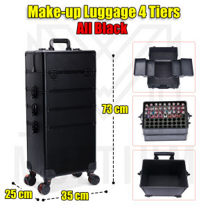 Make Up Luggage 4 Tiers - All Black | Make up Organiser Bag  Cosmetics Technician Train Box Professional 3 in 1| Make Up Organiser| Luggage| Make Up Organiser| Make Up Storage Box| Make Up Storage| Make Up Storage Travel Cosmetic|