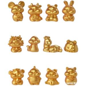 S010 โมเดลสัตว์ 12 นักษัตรจีน (ชุด 12 ชิ้น) ดีไซน์น่ารักถือ "ก้อนทองคำ" สื่อถึงความร่ำรวย โชคลาภ และความเจริญรุ่งเรือง